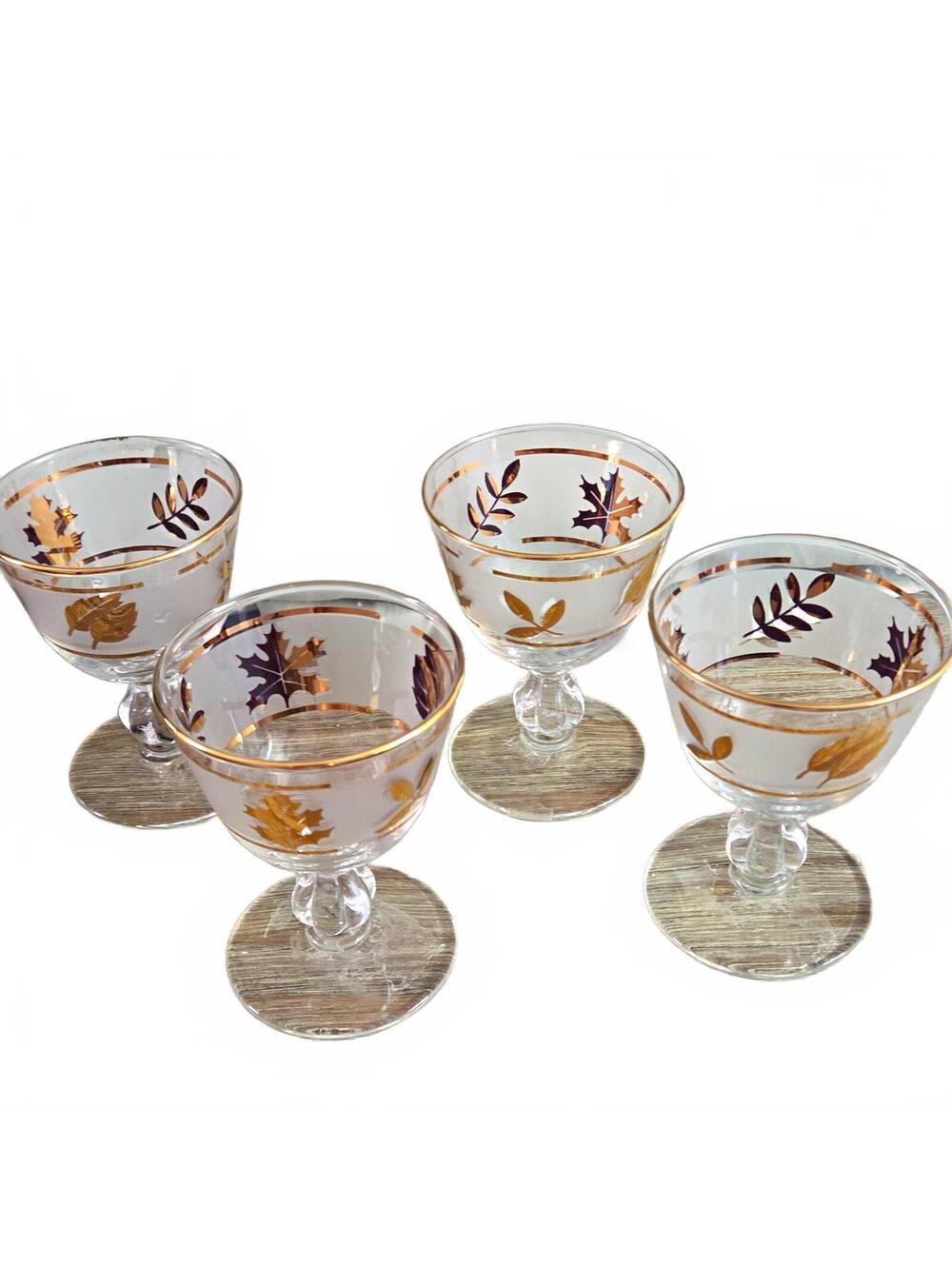 Set of 4 Vintage Libbey Golden Foliage Sherbet Stem Glasses